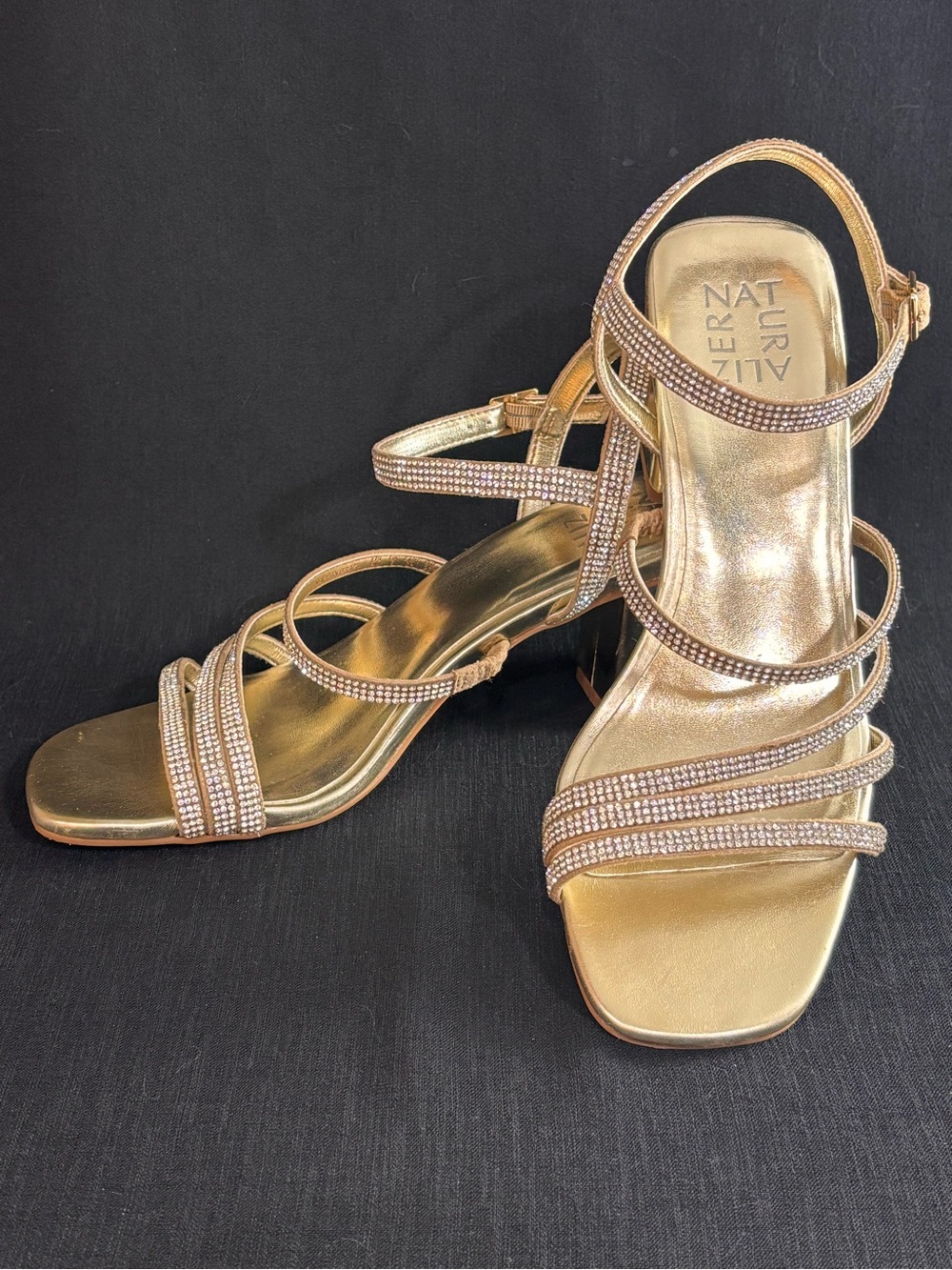 Naturalizer Niko Gold Rhinestone Strappy Block Heel Sandals 9 - Picture 9 of 9